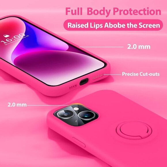 BRAND NEW IN BOX- I PHONE 14 PRO HOT PINK CASE WITH RING SILICONE - Picture 3 of 3